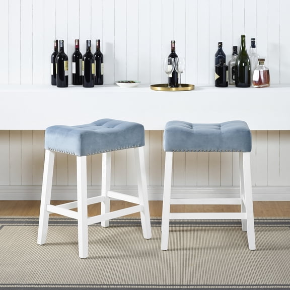 White-Wash Stools with Tufted Saddle Seats / Bring Rustic Look to Your Space