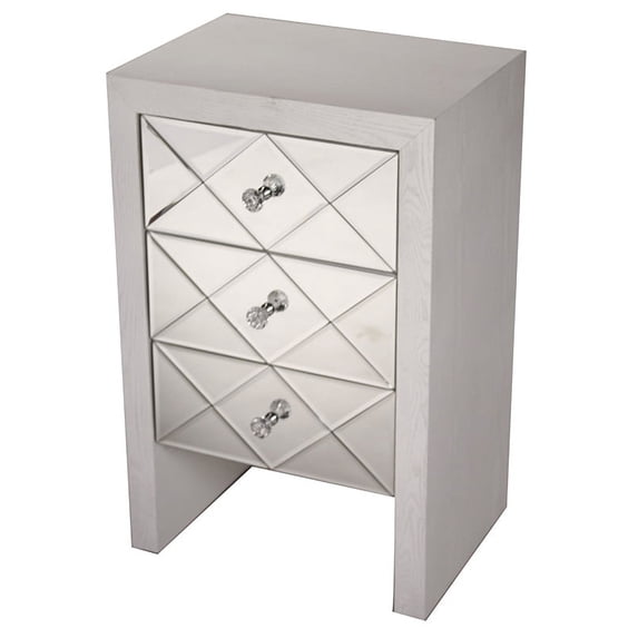 White Wash Three Drawer Mirrored Glass Cabinet