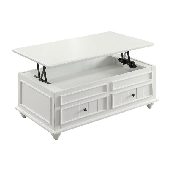 White Washed Coffee Table with Lift Top Wood Veneer Melamine Surface 48-Inch