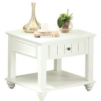 White Washed End Table For Living Area - Versatile Shelf And Drawer Whitewashed Rectangular Elegant Style