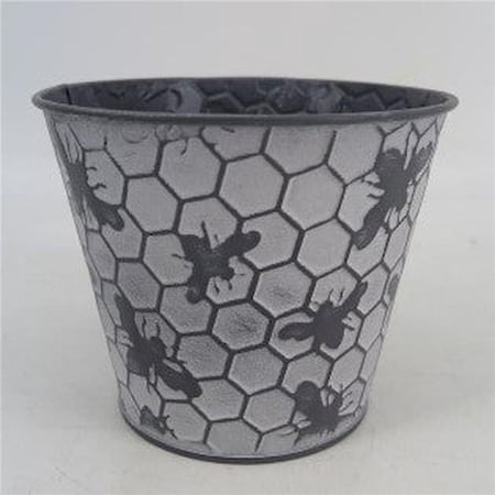 White Washed Metal with Bees & Honey Comb Pattern Planter