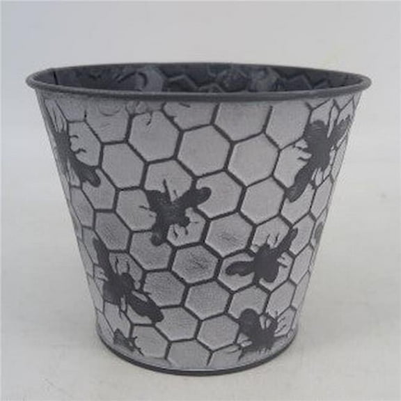 White Washed Metal with Bees & Honey Comb Pattern Planter