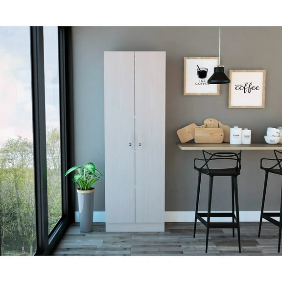 White Washed Oak Cabinet For Storage - 2 Doors, 5 Interior Shelves 71.1" H X 23.6" W 11.8" D 2-door Room