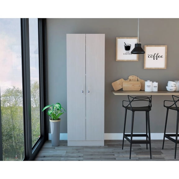 White Washed Oak Cabinet With 2 Doors And Storage - 71.1" H X 23.6" W 11.8" D 5 Interior Shelves 2-door Unit Included