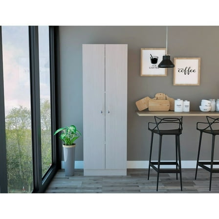 White Washed Oak Storage Cabinet With Two Doors - 71.1" H X 23.6" W 11.8" D 5 Shelf Interior 2-door In Design Space