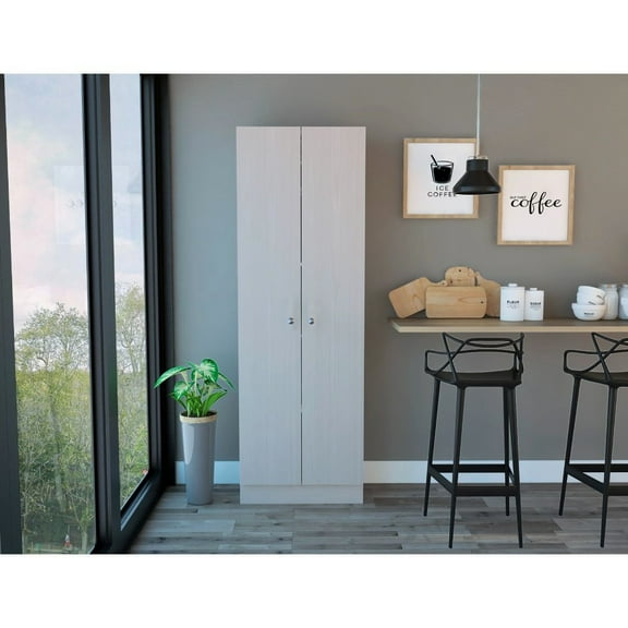 White Washed Oak Storage Cabinet With Two Doors - 71.1" H X 23.6" W 11.8" D 5 Shelf Interior 2-door In Design Space