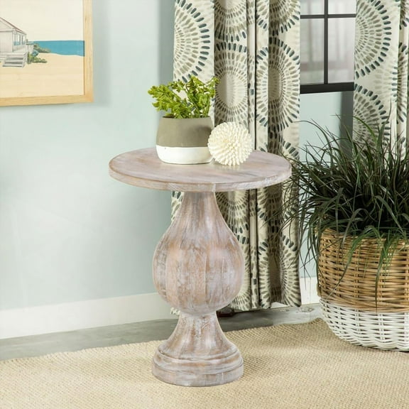 White Washed Pedestal Accent Table for Upscale Living Areas