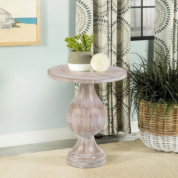 White Washed Pedestal Accent Table with Elegant Design | Eye-catching Focal Point