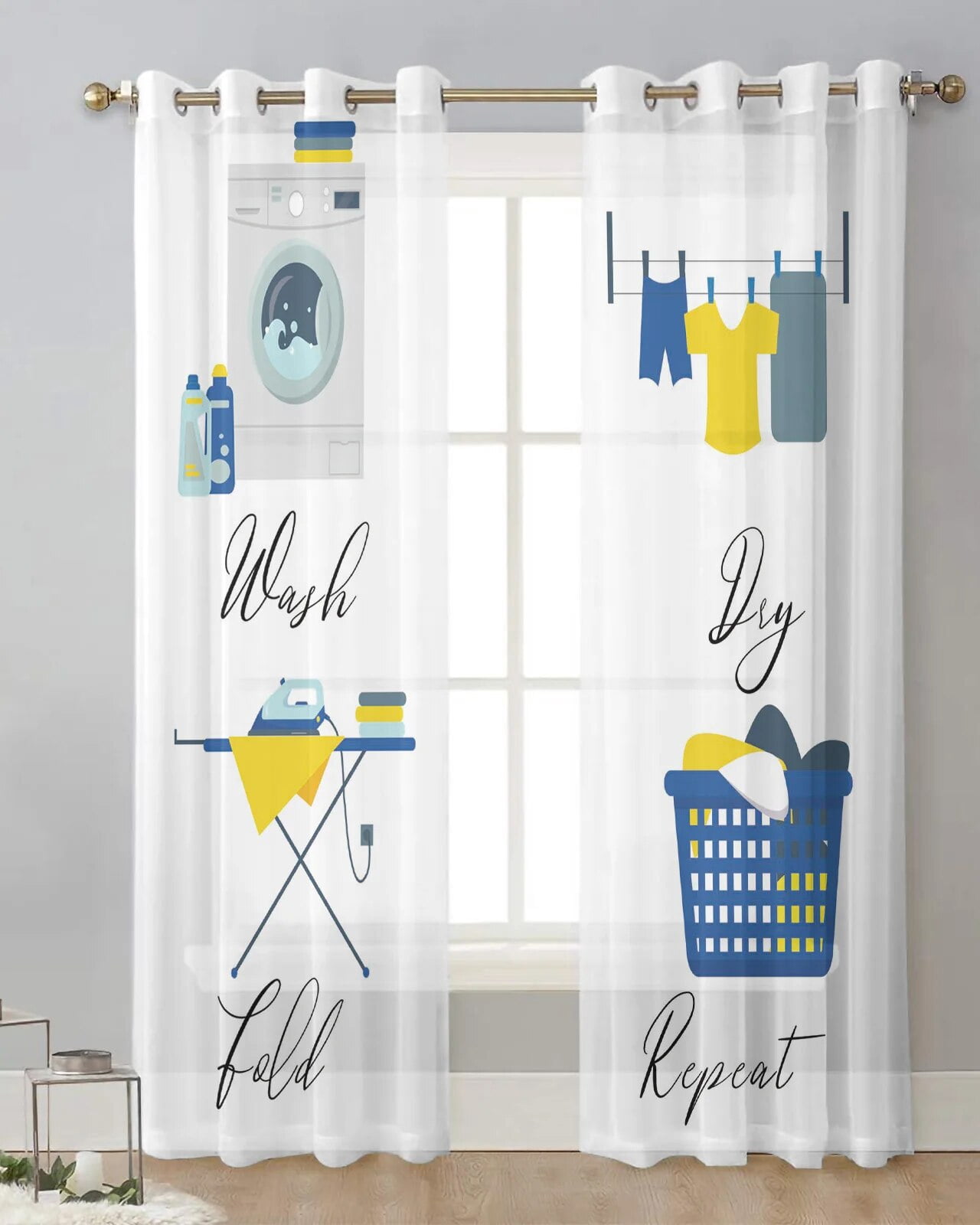 White Washing Machine Clothes Drying Bedroom Voile Curtain Window
