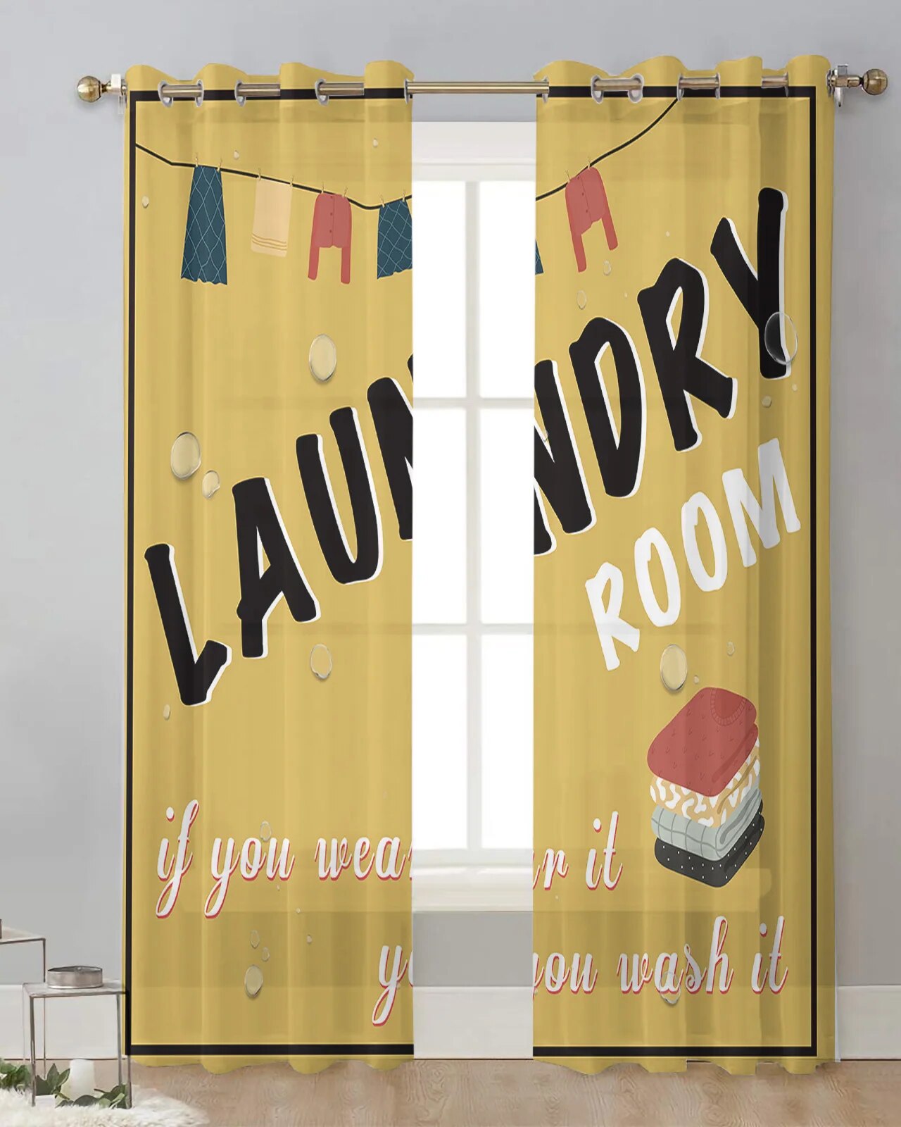 White Washing Machine Clothes Drying Bedroom Voile Curtain Window