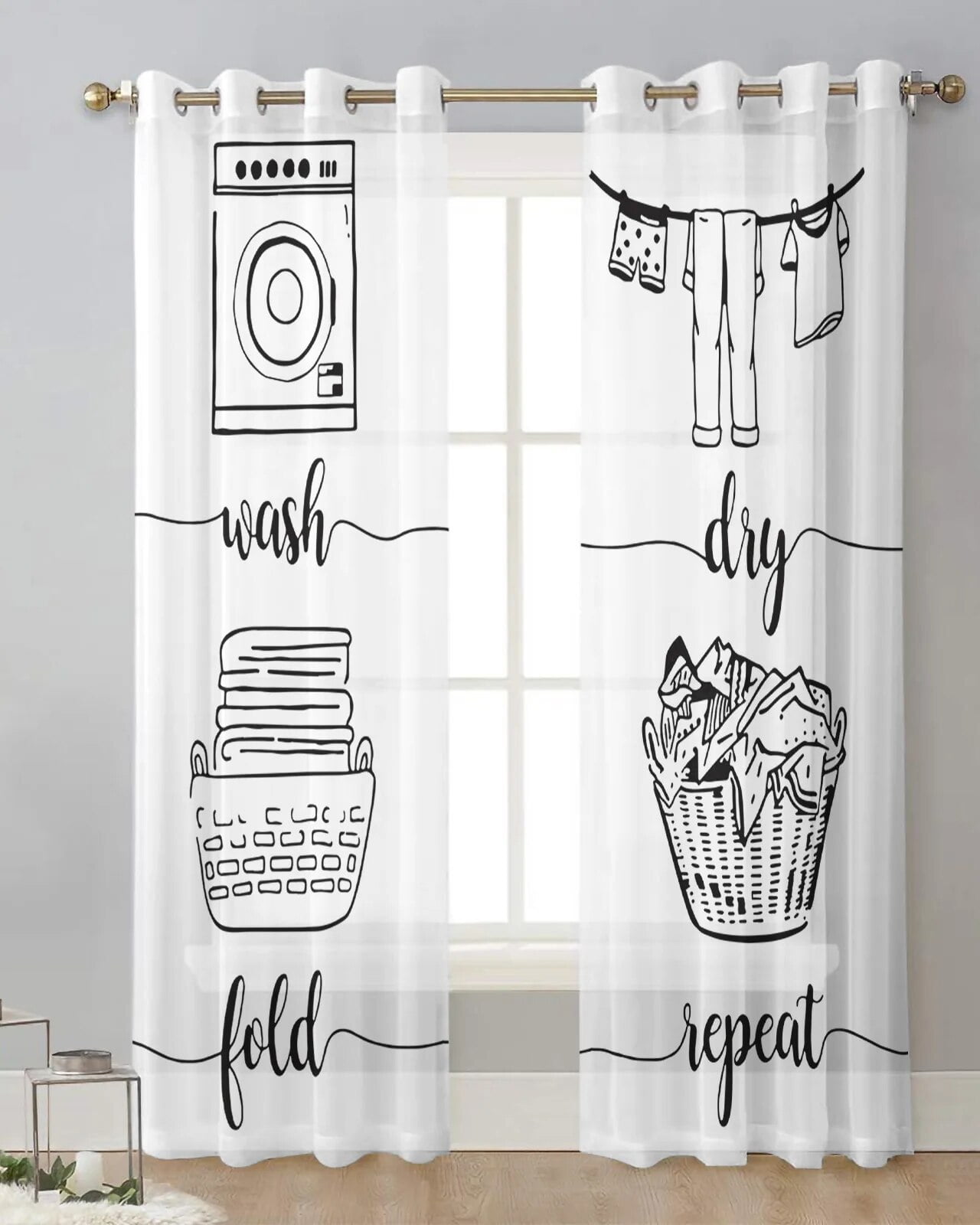 White Washing Machine Clothes Drying Bedroom Voile Curtain Window