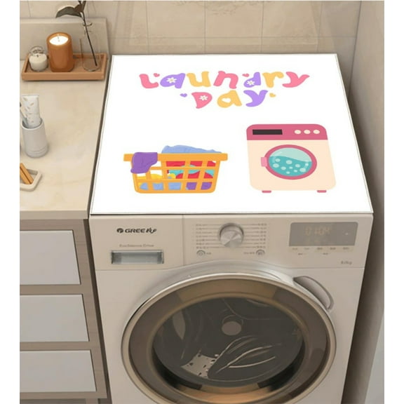 White Washing Machine Protector, Laundry Day Dryer Mat, Washing Machine Cover, Mats for Laundry Room, Countertop Cover, Washable Non-Slip Protector, 19.7x23.6 Inch