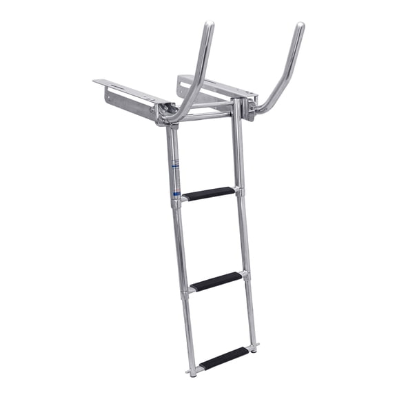 White Water B00301UFG Marine 316 Stainless Steel Under Platform Shelved Ladder With Fold Out Grab Rails, 3-Step, For Boat, Yacht, Camping, RV