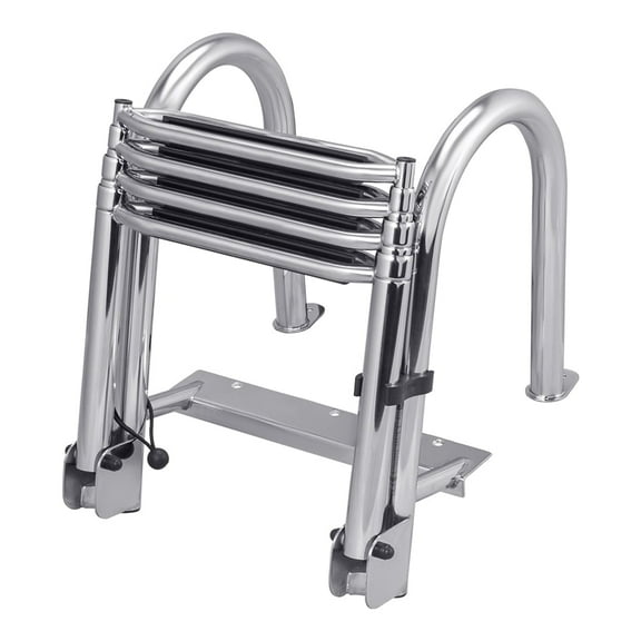White Water B00351PL-WS Stainless Folding Rear Entry Pontoon Boat Ladder With Extra Wide Step