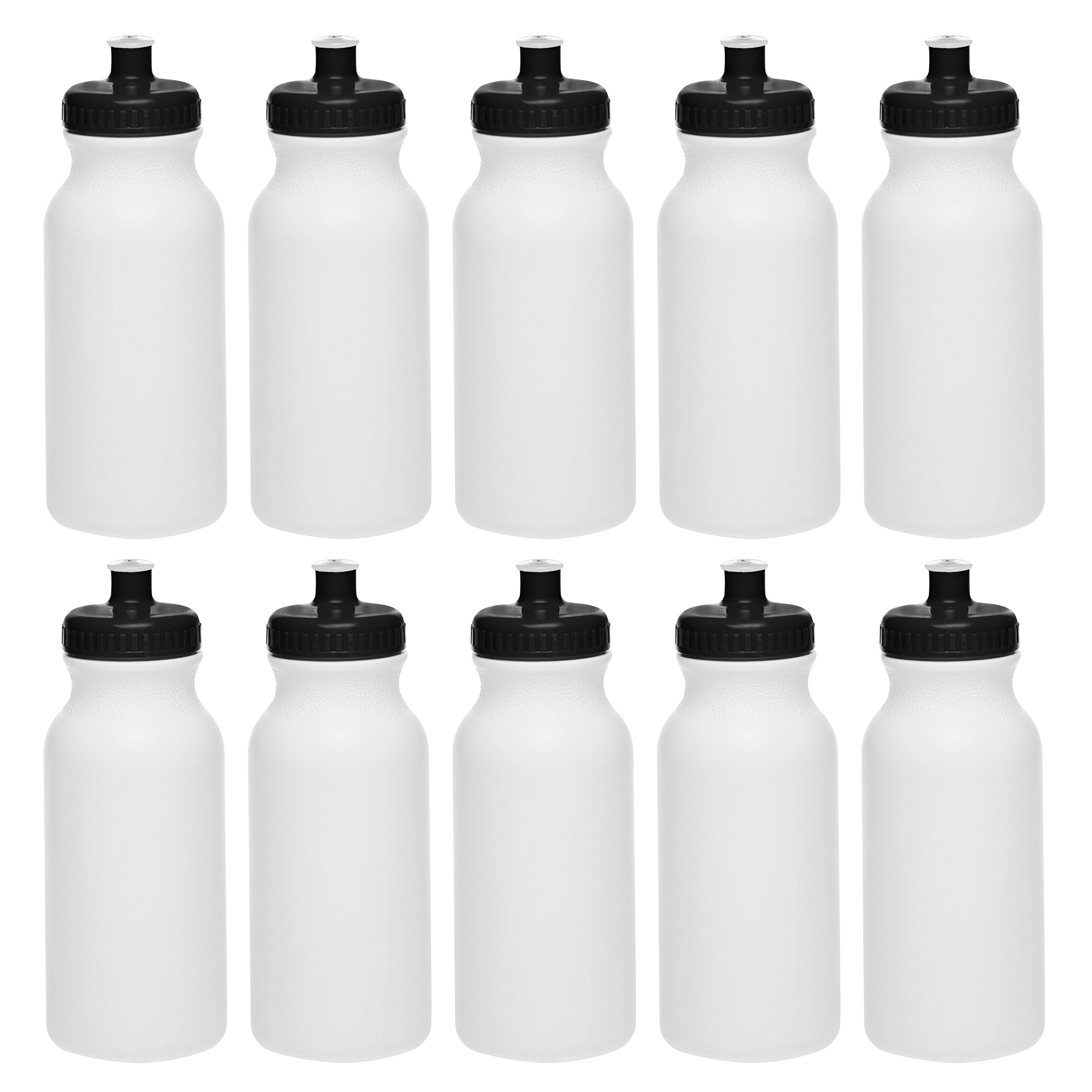 100 Bulk Pack 20 Ounce Water Bottles - White Bottle With Black