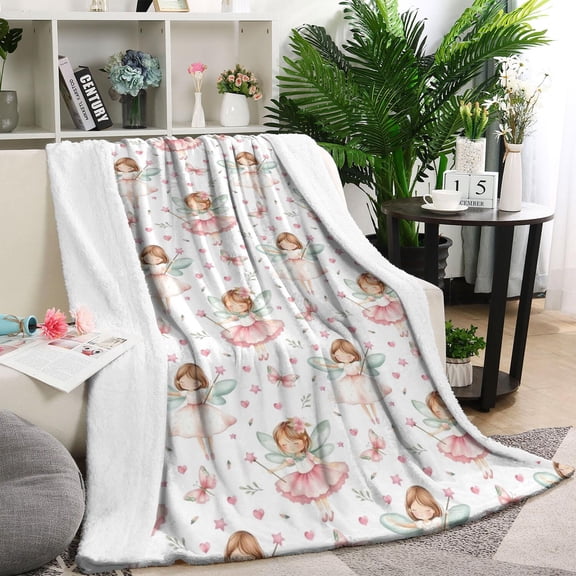 White Watercolor Fairy Princess Pattern Blanket,Comfortable Soft Lamb Wool Throw Blanket,All Season,Warm Lightweight Blankets for Sofa Bed Couch Living Room Chair,40"x50"