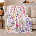 thumbnail image 1 of White Watercolor Garden With Pink, Bright Botanical Watercolor Style for Bird And Garden Enthusiasts, Housewarming Gift with Cozy Flannel Blanket, Home Decor for Bedroom And Sunroom And Living, 1 of 9