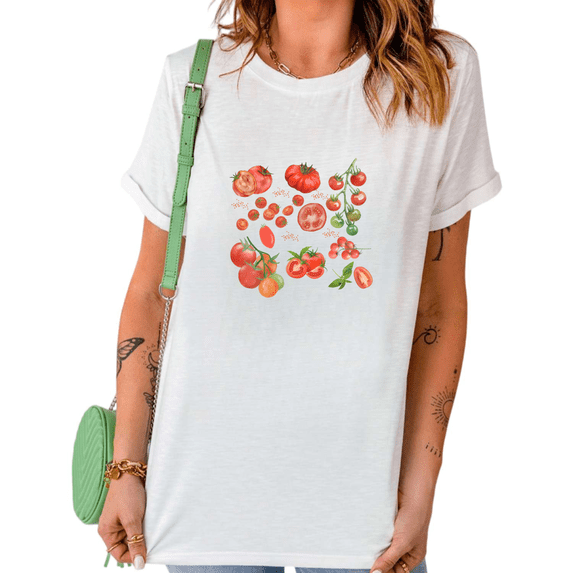 White Watercolor Heirloom Tomatoes Mix Graphic Print Tshirt Graphic Tees Shirts Cottagecore Gardening Casual Tops S-5XL