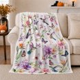 thumbnail image 1 of White Watercolor Orchid Garden With Pink, Watercolor Botanical Style for Botanical Art Enthusiasts, Housewarming Gift with Cozy Flannel Blanket, Home Decor for Bedroom And Living Room And Sunroom, 1 of 9