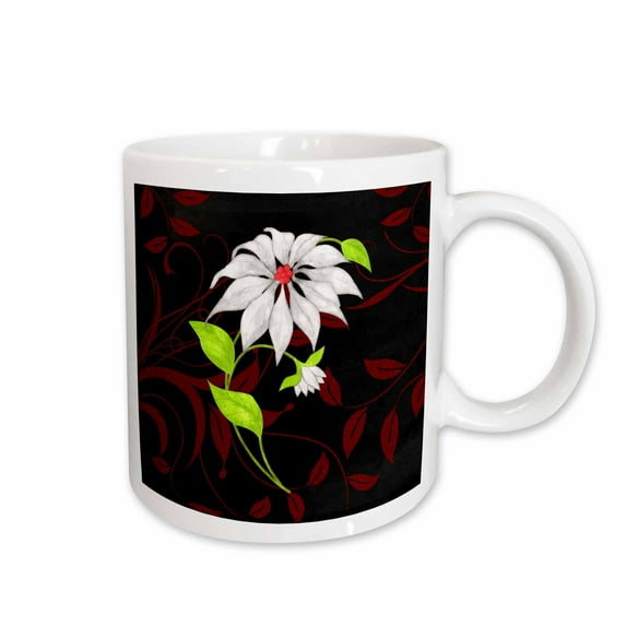 White Watercolor Poinsettia Star Flower with Red and Black Christmas 15oz Mug mug-256097-2