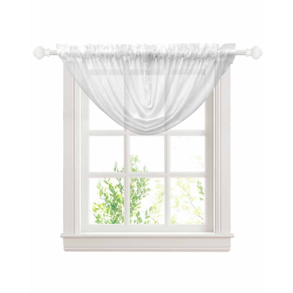 White Waterfall Valances for Windows, Farmhouse Solid White Color Modern Art Kitchen Sheer Valance Curtains, Rod Pocket Elegant Swag Valances for Living Room Bedroom, 47.2"x38.5", 1 Panel