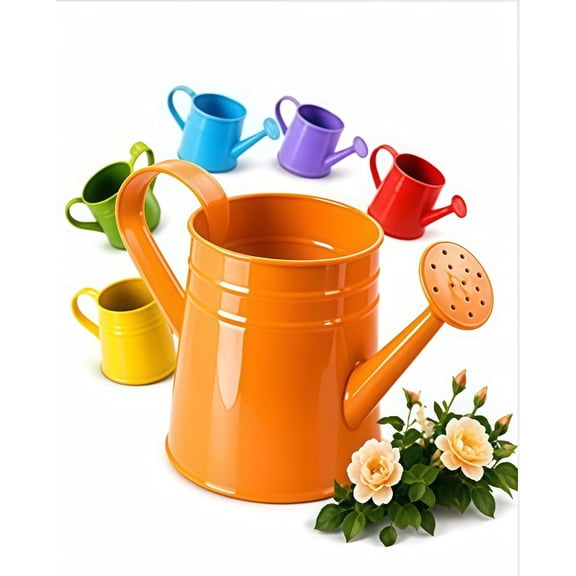 White Watering Can Metal - 1 Gallon Vintage Sprinkling Can with Removable Spout - Galvanized Steel Water Cans for Indoor Outdoor Plants - Long Spout Garden Irrigation Tool for Flowers (Orange)