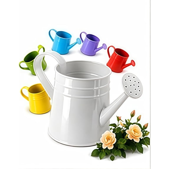 White Watering Can Metal - 1 L Vintage Sprinkling Can with Removable Spout - Galvanized Steel Water Cans for Indoor Outdoor Plants - Long Spout Garden Irrigation Tool for Flowers (White)