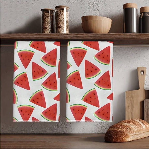 White Watermelon Slice Kitchen Towels Set Of 2, Playful Summer Decor For Kitchen & Bathroom