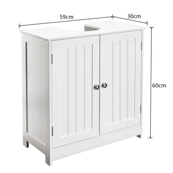 White Waterproof Bathroom Sink Cabinet w/Magnetic Base & Vintage Knobs - Adjustable Shelf Under Sink Storage 23.6x11.4x23.6 Inch