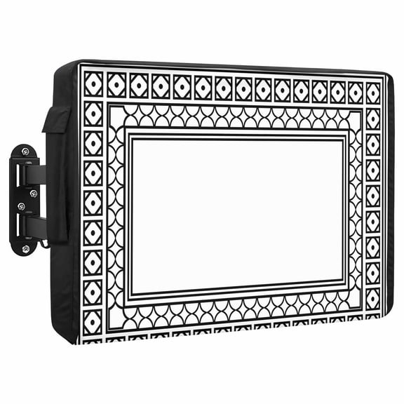 White Waterproof Outdoor TV Cover, Boho Diamond Pattern Border Rustic Southwestern Outside Weatherproof TV Enclosures for 80 to 85 Inch LCD Television Shield Flat Screen Protectors