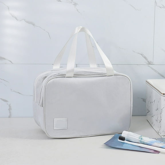 White Waterproof Toiletry Bag - Hanging Travel Organizer with Dry Wet Compartments, Large Capacity Vacation Essential