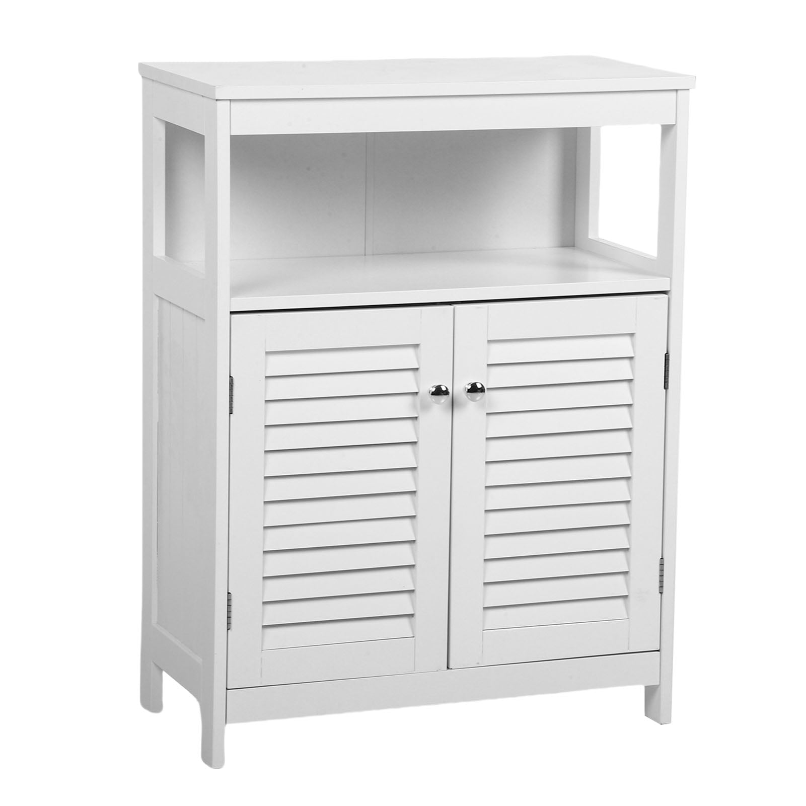 White Waterproof Wooden Freestanding Bathroom Storage Cabinet with Removable Shelf Shutter Doors for Home Hotel-Christmas decorations