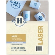 Hayes Paper Co. White Waterslide Decal Paper for Laser Printer, A4 Size, 20 Sheets, Clear Sticker Transfer Paper for Crafts