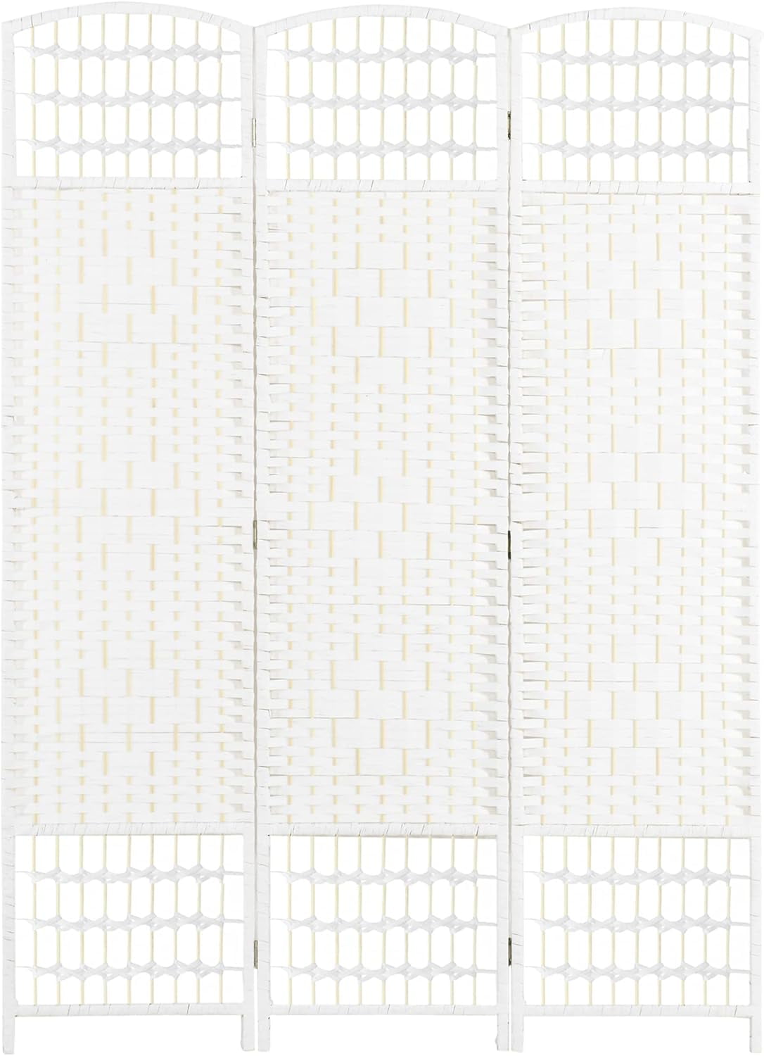 White Woven Bamboo and Paper Rope 3 Panel Folding Room Divider