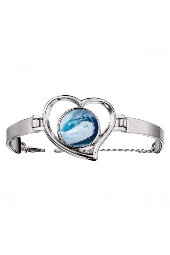 White Wave Sea Water Science Nature Picture Bracelet Heart Jewelry Wire Bangle