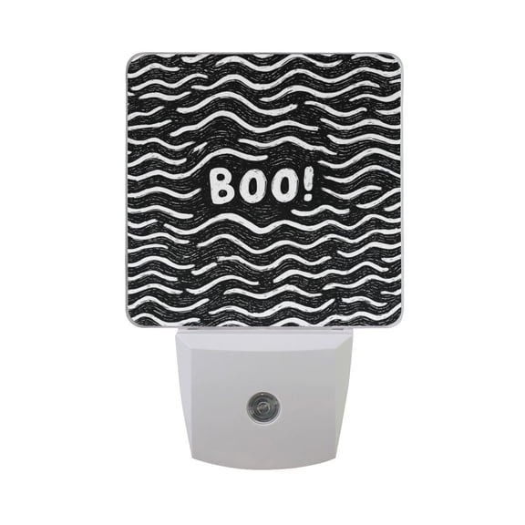 White Waves Boo Halloween LED Night Light Sensor Lamp Plug-in Adjustable Brightness 2 Pack