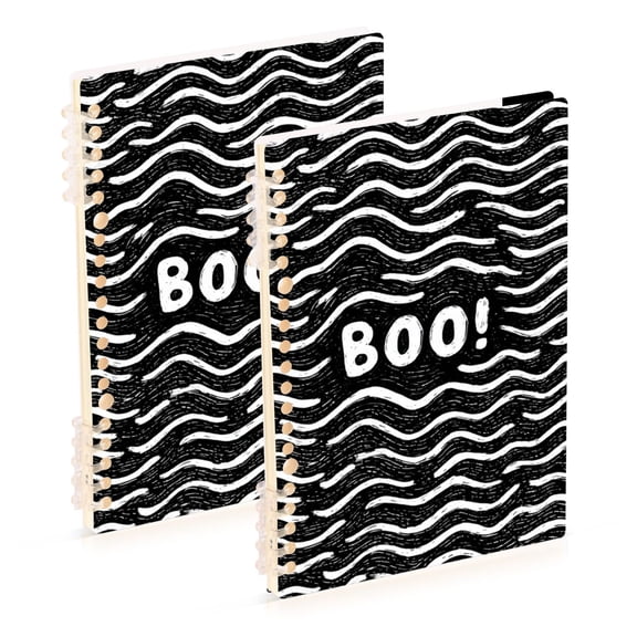 White Waves Boo Halloween Notebook Detachable Coil Notebook Diary Plan Book A5 Size 60 Pages 1 Pack