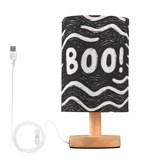 White Waves Boo Halloween Table Lamp with USB Port LED Warm Light Lamp Night Light Home Decor