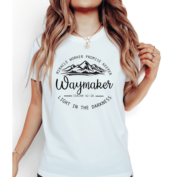 White Waymaker Miracle Worker T-Shirt Christian Devotion Religious Faith Inspirational Slogan Casual Everyday Tops S-5XL