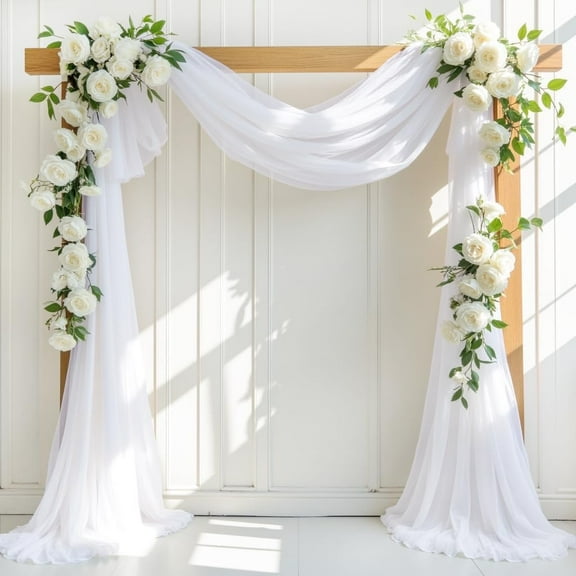 White Wedding Arch Draping Fabric 2 Panels 30'' x 18FT Sheer Chiffon Arch Drapery for Easter Bridal Shower Backdrop Outdoor Party Arches Church Ceremony Decoration White 30"W x 216"L (Pack of 2)