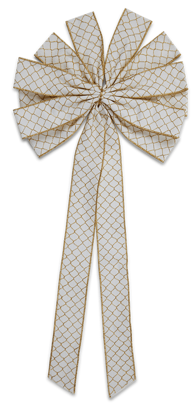 White Wedding Bow - Gold Smocking with Purl Edge - 10 Loop - 2 per pack