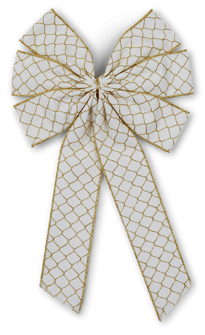 White Wedding Bow- Gold Smocking with Purl Edge - 6 Loop - 3 per pack