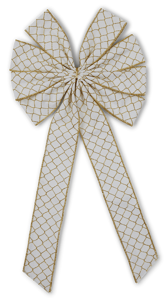 White Wedding Bow - Gold Smocking with Purl Edge - 8 Loop - 2 per pack