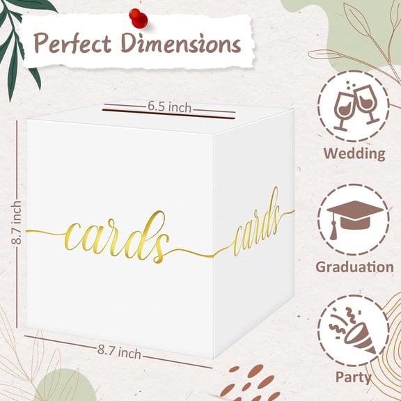 White Wedding Card Box, Gold Foil Gift Card Box for Party, Wedding Reception, Birthday, Graduation Decorations, Bridal Shower, Anniversary, Retirement