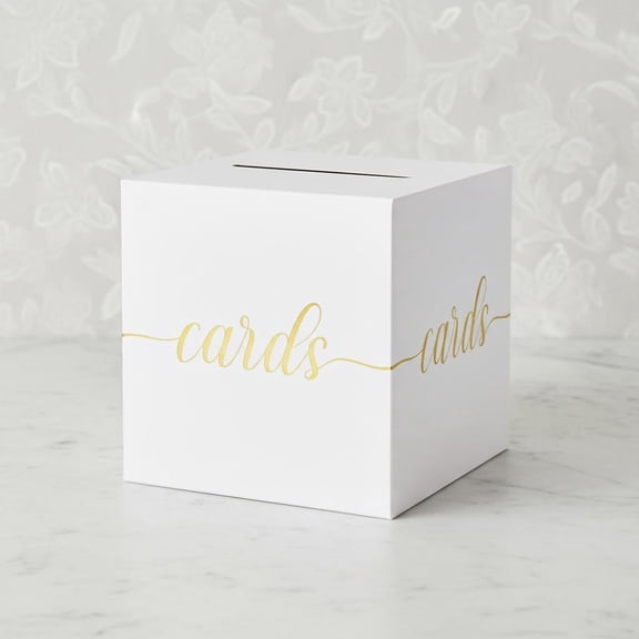 White Wedding Card Box, Gold Foil Gift Card Box for Party, Wedding Reception, Birthday, Graduation Decorations, Bridal Shower, Anniversary, Retirement