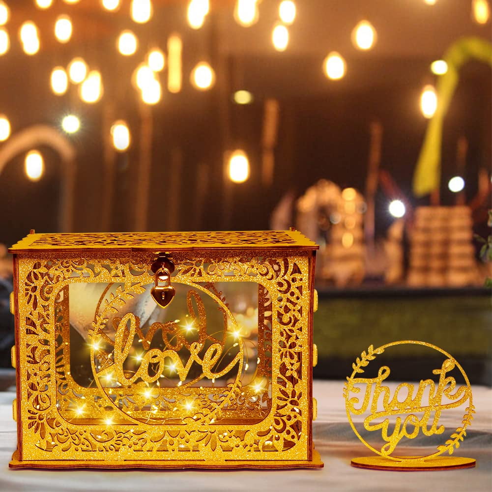 White Wedding Card Box with Lock, PVC Gift Card Box for Wedding ...
