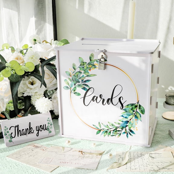 White Wedding Card Box with Lock, PVC Gift Card Box for Wedding Decorations VT04