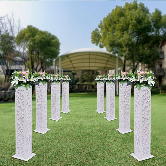 White Wedding Column, 8PCS White Carved Pillars, Wedding PVC Columns | with 3-Color LED Lights Column Pillar | with Auspicious Cloud Pattern | Hollow-Out Design | Three-Color Gradient Light