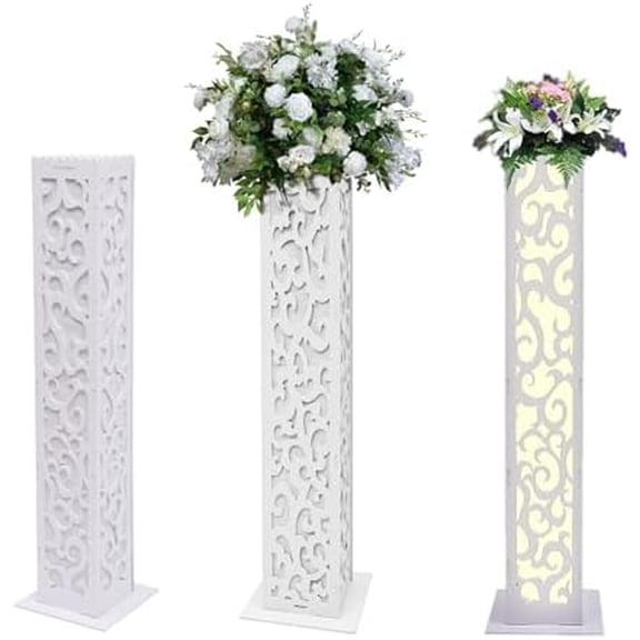 White Wedding Column Carved Pillar, 8pcs Tall Roman Column Decoration Flower Stands with LED Light, Wedding Landscaping Roman Pillar for Party Christmas Birthday Wedding Decoration