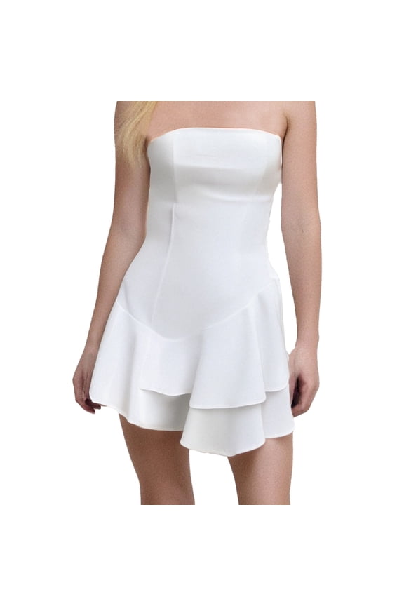 White Wedding Guest Dress Women's Party Dress Sleeveless Wrap Mini Dress with Ruffles and Waist Cinching for Night Out Club Party Summer Spring M Nylon,Spandex Women's Club & Night Out Dresses